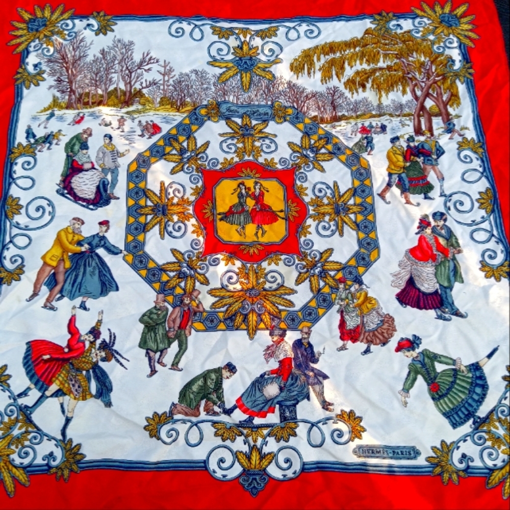 Vintage Hermes "Joies L'hiver" silk scarf